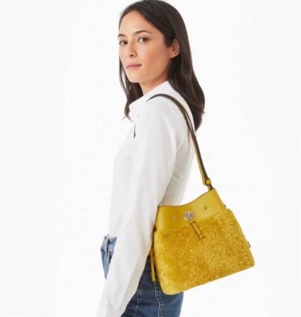 Kate Spade Marti Faux Fur Bucket Bag Luxe Crossbody Shoulder Purse Trendy